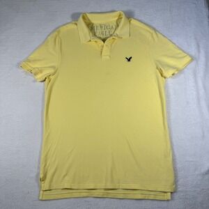 American Eagle Outfitters Mens Athletic Fit Yellow Pique Polo Shirt Large L Logo